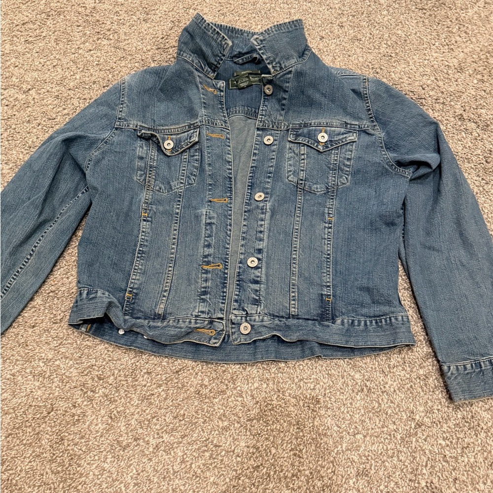 Ladies Eddie Bauer Classic Blue Denim Jacket Sz Medium Stretch Jean Jacket Y2K